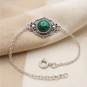 Malachite & Sterling Silver Ornate Scroll Bracelet